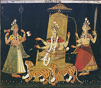 Богиня дурга на троне. 1685-1690, Басоли, Пахари Богиня дурга на троне. 1685-1690, Басоли, Пахари