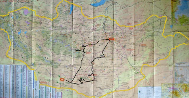 Карта Монголии с нашим маршрутом