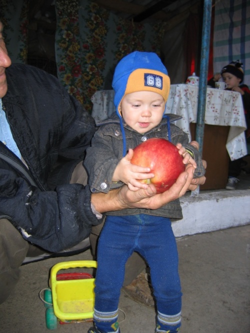 Яблоко почти с голову ребенка