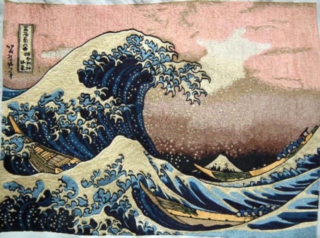 Кацусика Хокусай, Большая волна. Копия работы мастера Сахида, вышивка 49х35 см