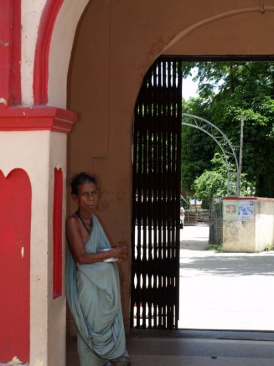 woman near Hindu temple
