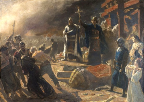 Bishop Absalon topples the god Svantevit at Arkona in 1169