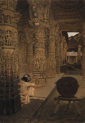 Колоннада в Джайнском храме на горе Абу вечером. 1874-1876