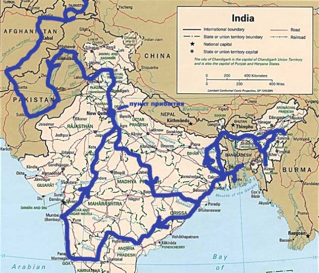 Карта путешествия по Индии